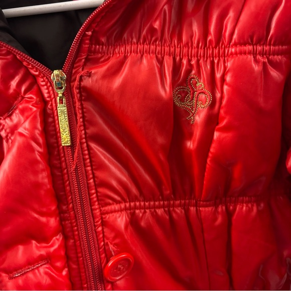 Y2K South Pole Size L Cropped Red Jacket Coat Fur Trim Hood And Gold Accents - Picture 11 of 15